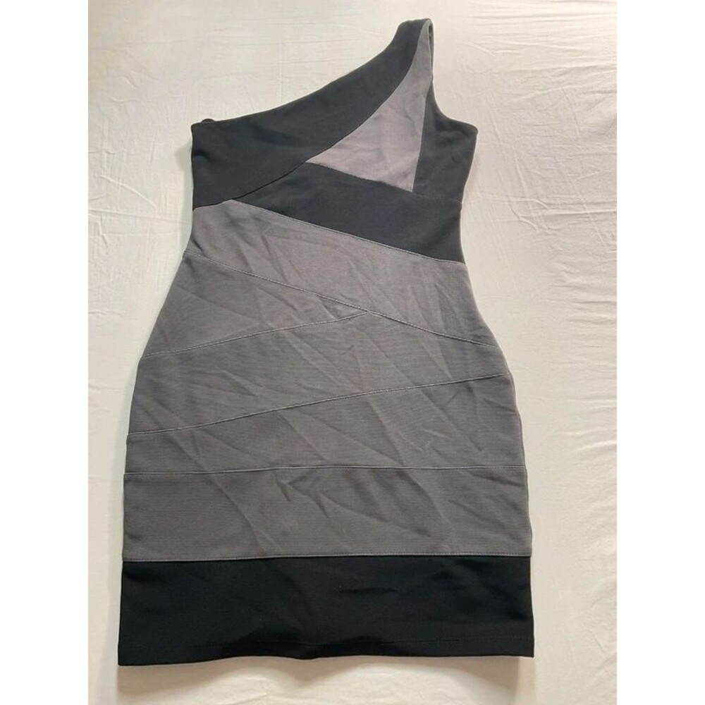 As U Wish One Shoulder Colorblock Bodycon Mini Dress Grey Black M